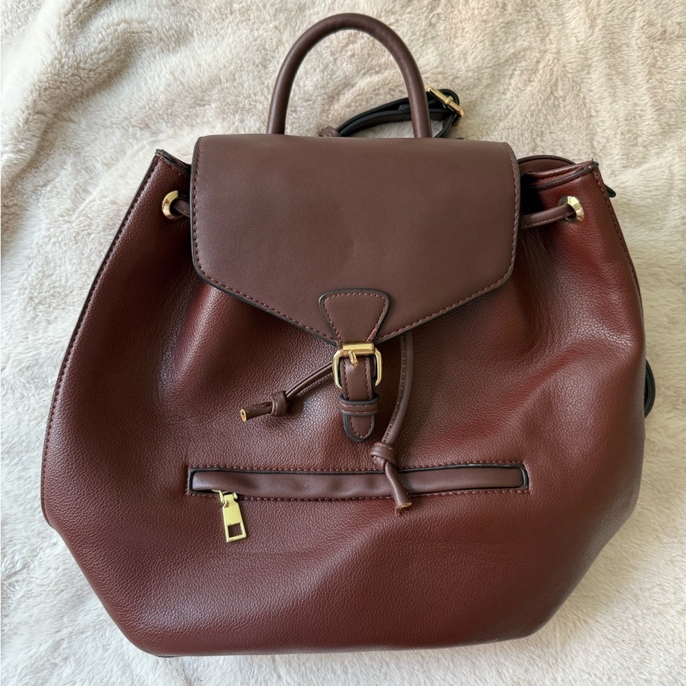 Burgundy Vegan Leather Mini Backpack Bucket Bag
